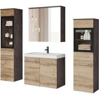 conjunto de muebles de bano madrid ii juego de muebles de bano lavabo incluido con iluminacion led color materacastano