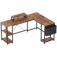 homcom escritorio en forma de l escritorio de oficina versatil con estantes ajustables y bolsillo de almacenamiento soporte para monitor marron