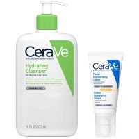 cerave cleanse and protect face routine for dry skin hydrating cleanser and facial moisturiser with spf 50