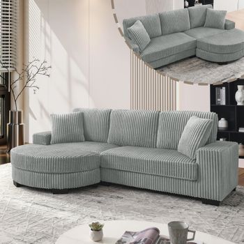 Sofá De Esquina De 4 Plazas - Mueble Para Salón - Pana - Gris (256.5x133.5x89cm)