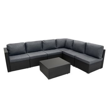 Conjunto Modular De Muebles De Patio De Ratán | Negro - 7 Piezas