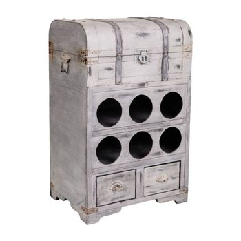 Baul botellero de madera con arcon y hueco de 6 botellas  41x30x64h cm