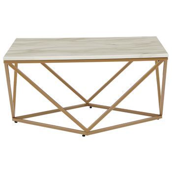 Mesa Auxiliar Efecto Mármol Beige Dorado 80 X 80 Cm Mdf Jaula Glamour Malibu