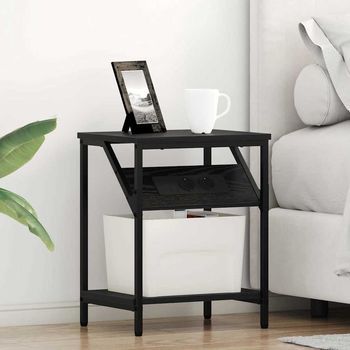 Set De 2 Mesitas De Noche - Mueble De Dormitorio - Madera Y Acero - Roble Negro (38x30x48cm)