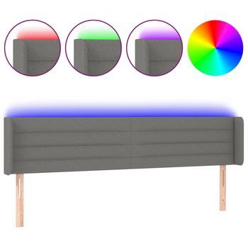 Cabecero Cama | Panel De Cabecera Con Led De Tela Gris Oscuro 203x16x78/88 Cm