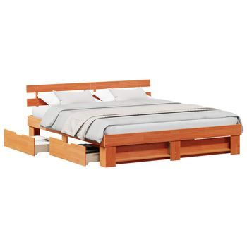Cama Matrimonial | Cama Para Adulto | Estructura De Cama Con Cabecera Marrón Cera 200 X 200 Cm
