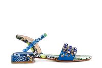 sandalias con estampado de piton y pedreria cobalto