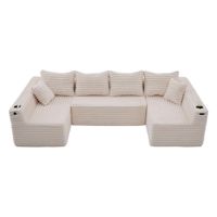 sofa en u de pana beige   aosom espana