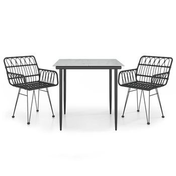 Juego De Comedor De Jardín 3 Uds | Conjunto Mueble Jardin Mesa Y Sillas Ratán Sintético Negro