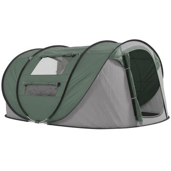 Outsunny Tienda de Camping Pop-up con Ventanas Bolsillos y Bolsa de Transporte Impermeable Anti-UV 263,5x220x123 cm Verde y Gris