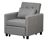 homcom sofa cama de 1 plaza 3 en 1 sillon cama tapizado en lino con respaldo ajustable de 3 niveles almohada acolchada para oficina dormitorio salon 69x825x84 cm gris