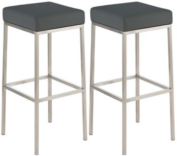 Set de 2 taburetes de bar con reposapiés en simil cuero gris