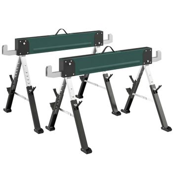 HOMCOM lote de 2 caballetes plegables de metal, carga máx 1160 kg, altura regulable 64-81cm, asa de transporte, verde