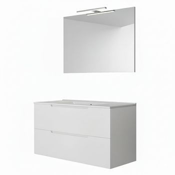 Kibath Mueble De Baño Con Lavabo, Espejo Y Aplique Led Victoria 80x45 Cm Acabado Blanco Mate 2 Cajones Suspendido