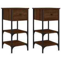 pack 2 uds mesitas noche  mesa auxiliar  mesilla madera ingenieria marron roble 34x36x70 cm