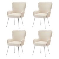 juego de 4 sillas de terciopelo - con reposabrazos y patas de metal plateado - beige