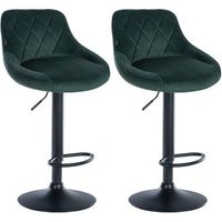 juego de 2 taburetes de bar con costuras decorativas de rombos asiento de terciopelo verde oscuro y estructura de metal negro tdb10778
