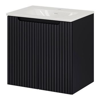 Mueble De Baño Newport Con Lavabo Y 2 Puertas 60x57x39cm - Negro [en.casa]