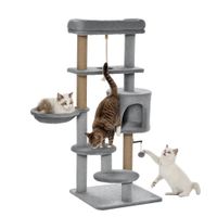 pawhut arbol rascador grande para gatos 120 cm con plataformas cueva hamaca y postes de yute para escalar y descansar 48x48x120 cm gris   aosom espana
