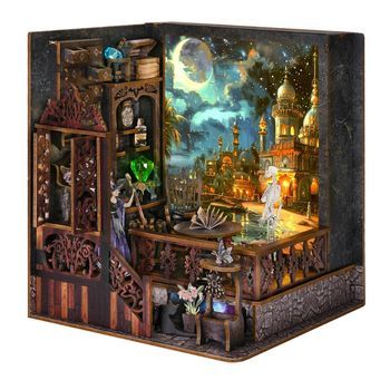 Exploración Mágica. Book Nook De Madera, Diseño 3d Realista, Marco Luminoso Con Fondo Intercambiable. 17,5x17,5x20 Cm. Color: Multicolor