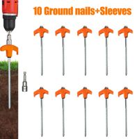 10 piezas de estacas de tornillo reforzadas para tiendas de campana clavos metalicos de 8 pulgadas para sujecion al suelo con adaptador para taladro estacas espiral para camping al aire libre