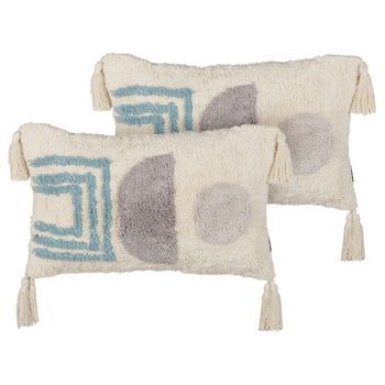 Conjunto De 2 Cojines De Algodón Suave Estilo Boho Con Borlas 30 X 50 Cm Multicolor Casiope