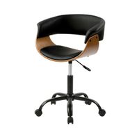 silla de oficina giratoria con ruedas en madera y pu negro