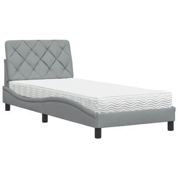 Cama Individual | Cama Para Adultos | Cama Con Colchón Tela Gris Claro 90x200 Cm