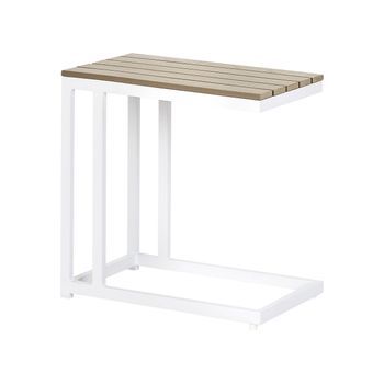 Mesa Auxiliar De Jardín Exterior Madera Plástica Clara Y Base Blanca Messina