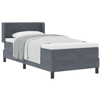 Cama Individual | Cama Para Adulto | Cama Tipo Box Spring Manual Gris Oscuro 200 X 100 Cm Terciopelo