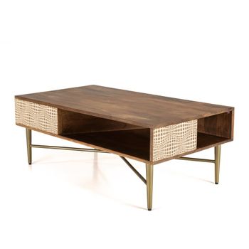 Mesa de centro rectangular en madera de mango 2 nichos