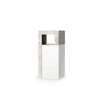 Mueble De Baño Bura – 1 Puerta – Blanco Brillante Lacado & Gris Concreto – Diseño Moderno