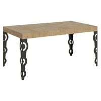 mesa rectangular extensible para 6 a 14 personas l 180 a 284 cm madera clara y patas de metal antracita kazay