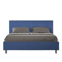cama con somier acolchada 160x190 cuero sintetico azul  adele