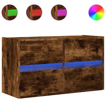 Mueble De Tv De Pared Con Luces Led Roble Ahumado 80x31x45 Cm Vidaxl