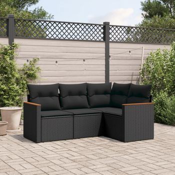Conjunto De Sofás Jardín 4 Uds | Mueble Jardin Mesa Y Sillas Con Cojines Ratán Sintético Negro Cfw510791