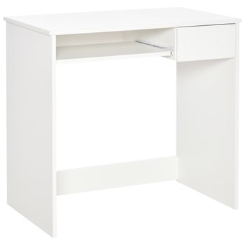 HOMCOM Escritorio de oficina, 80x45x75 cm Escritorio compacto con bandeja para teclado, cajón para documentos, Blanco   Aosom España