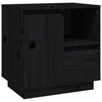 Mesita De Noche | Mesa Auxiliar | Mesilla Madera Maciza De Pino Negro 50x34x50 Cm