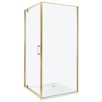 Cabina De Ducha Cuadrada De Vidrio Templado Una Puerta Dorado 90 X 90 X 185 Cm Darli