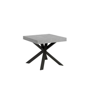 Mesa extensible 90x90/194 cm efecto madera gris cemento, hierro