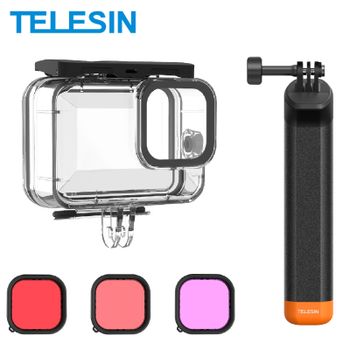 TELESIN 60M funda carcasa impermeable para Gopro Hero 13 12 11 10 9 cubierta protectora subacuática de buceo filtro de lente juego de varillas de flotabilidad