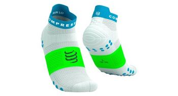 Calcetines compressport pro racing v4 0 run low blanco azul verde