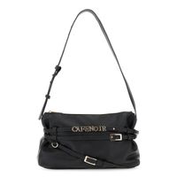 bolso de mano efecto piel granulada con letras y hebillas black