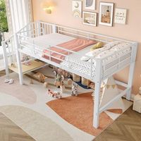 cama litera media altura 90 x 200 con escalera con almacenamiento color blanco