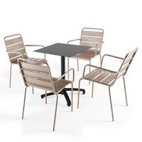 mesa de conjunto laminado gris pizarra y 4 sillones en color topo opera - oviala
