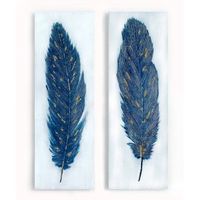 cuadro doble plumas azul 120x40 cm