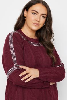 Yours Jersey Granate Con Tachuelas, Mujer Curvy Y Tallas Grandes, Yours