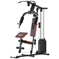 homcom maquina de musculacion con pesas ajustables de 65 kg prensa de pecho y piernas polea 135x103x210 cm negro