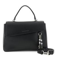 bolso de mano con solapa efecto piel granulada y charm con logo colorido black