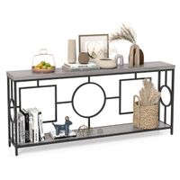 costway mesa consola moderna de 2 niveles mesa estrecha para entrada mesa sofa larga con marco metalico mesa auxiliar rustica con estante marron